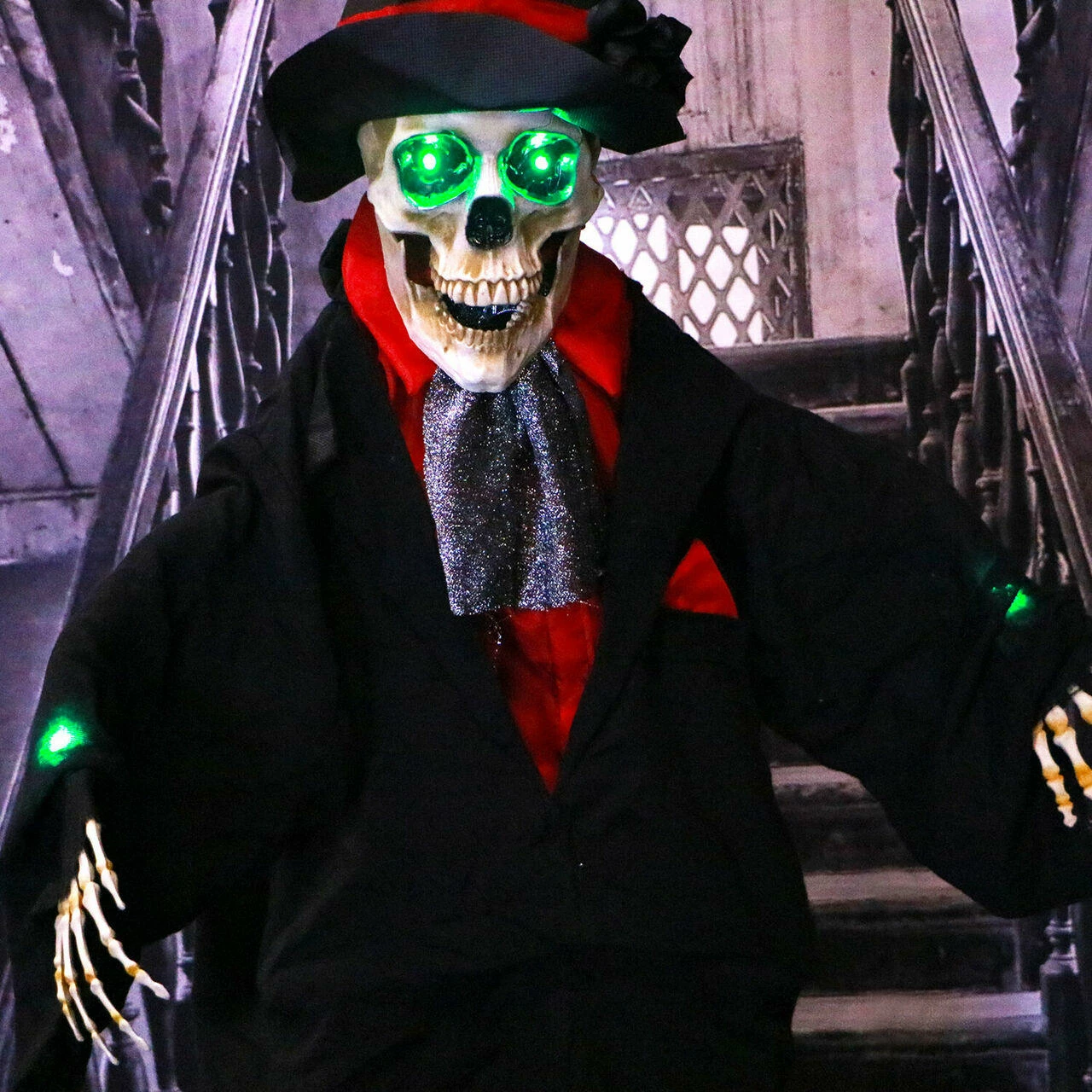 Fraser Hill Farm Haunted Hill Farm 5.4-ft. Animatronic Skeleton Groom, Green LED Eyes, Poseable, Battery, Johnny - Image 14