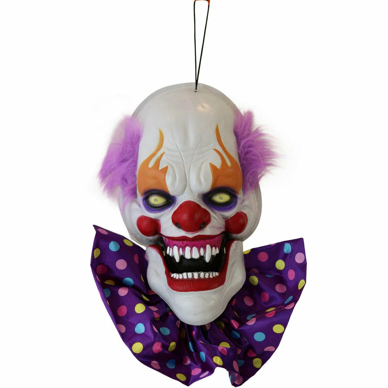 Fraser Hill Farm Haunted Hill Farm 20-In. Hanging Talking Clown Head, Halloween Decoration For Indoor Or Covered Outdoor Display, Battery-Operated, Purple, HHDHCLOWN-3LSA