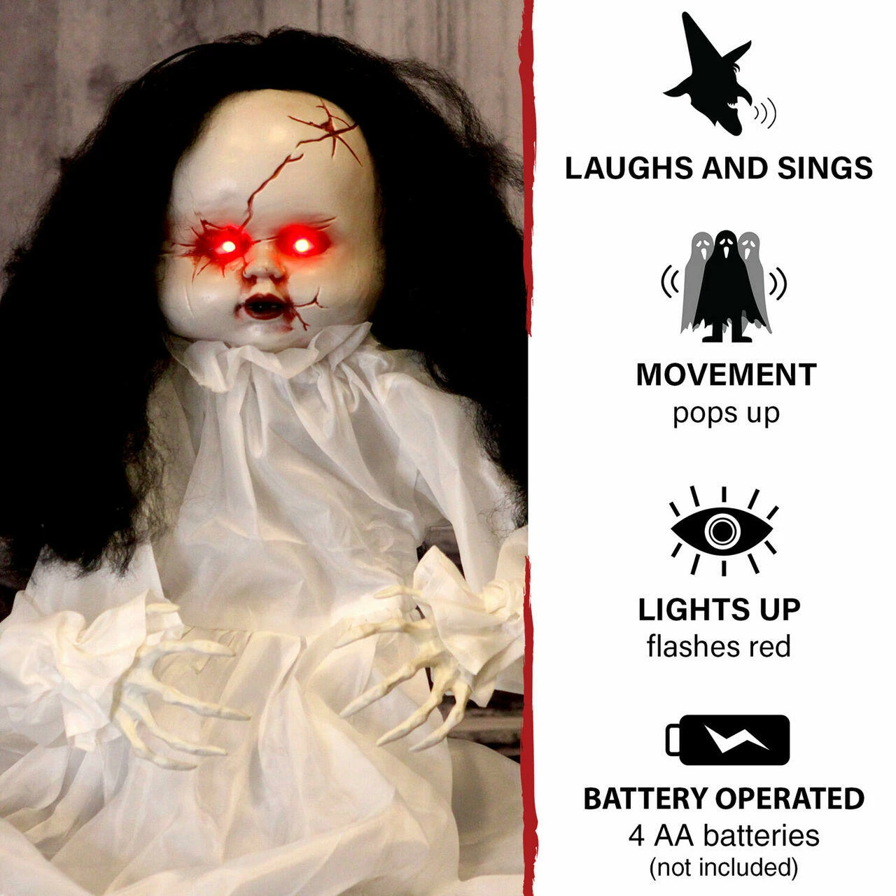 Fraser Hill Farm Haunted Hill Farm 2-ft. Haunted Jumping Doll, Red LED Eyes, Poseable, Battery, Lifeless - Image 2