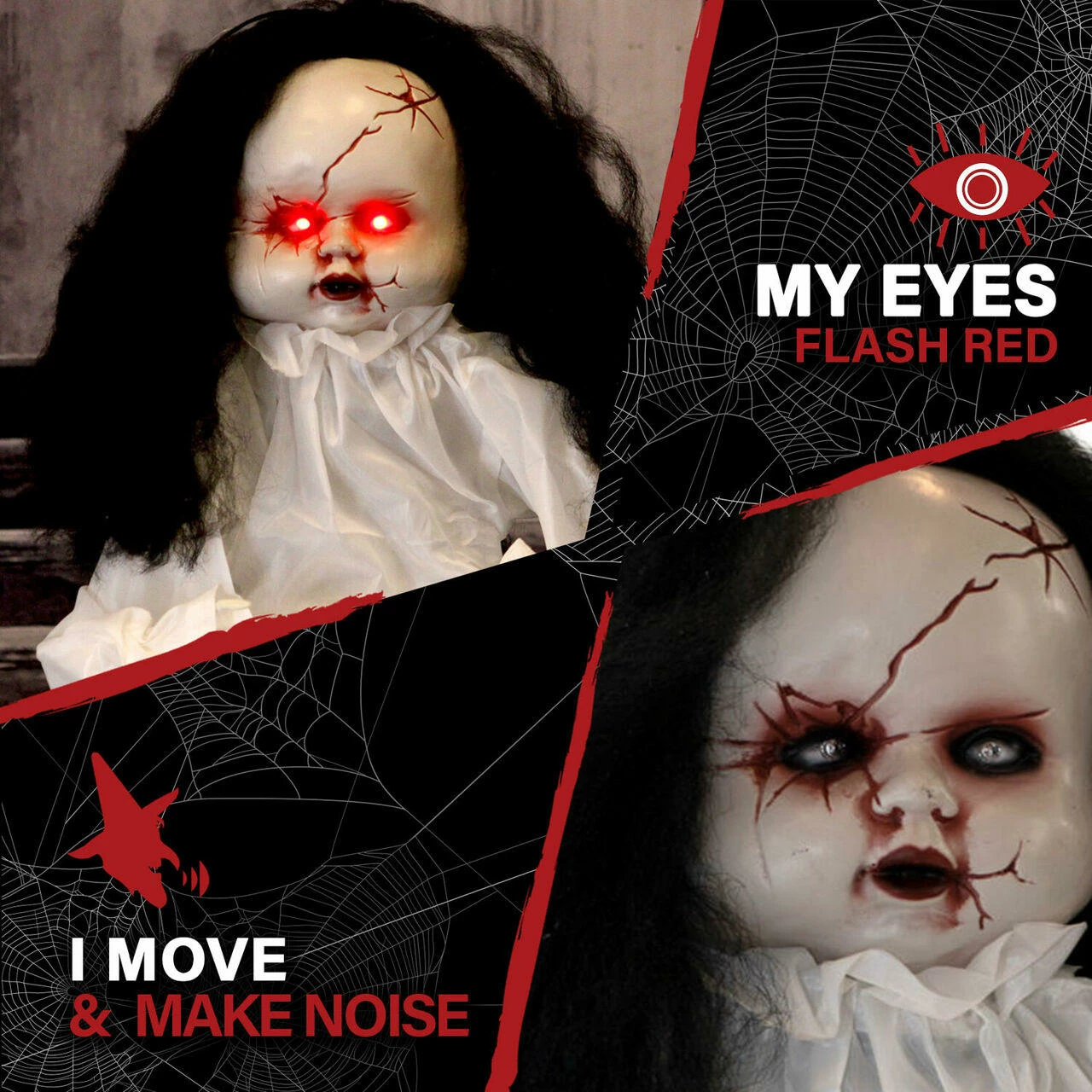 Fraser Hill Farm Haunted Hill Farm 2-ft. Haunted Jumping Doll, Red LED Eyes, Poseable, Battery, Lifeless - Image 3