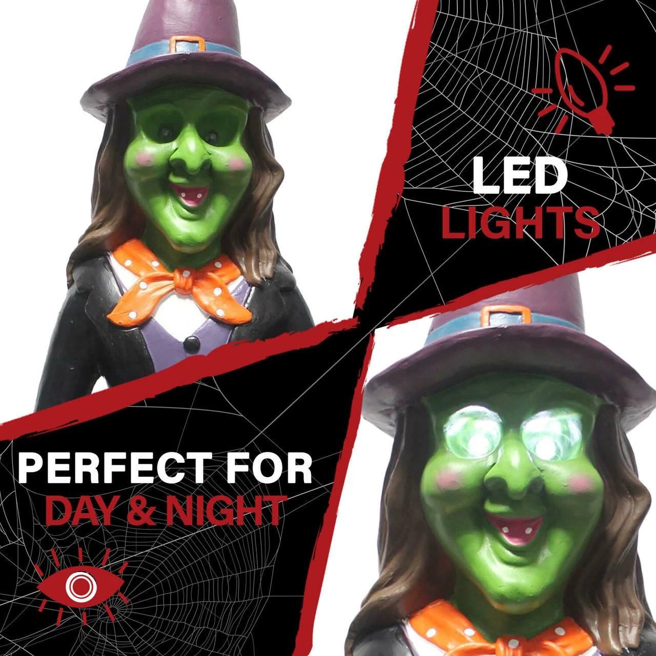 Fraser Hill Farm Haunted Hill Farm 4-Ft. Scary Witch Holding A Broom Prelit LED Resin, Indoor Or Covered Outdoor Halloween Decoration, Plug-In - Image 6