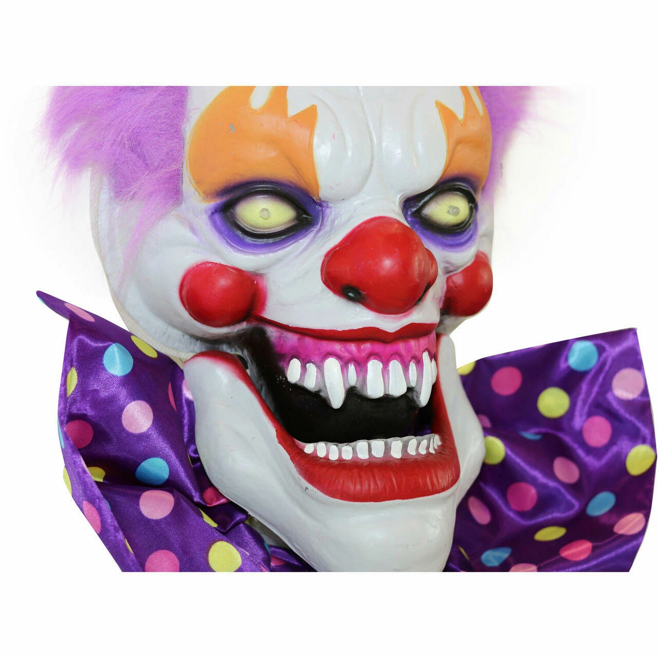 Fraser Hill Farm Haunted Hill Farm 20-In. Hanging Talking Clown Head, Halloween Decoration For Indoor Or Covered Outdoor Display, Battery-Operated, Purple, HHDHCLOWN-3LSA - Image 6