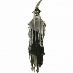 Fraser Hill Farm Haunted Hill Farm 51-In. Hanging Witch With Button Eyes, Indoor Or Covered Outdoor Halloween Decoration, Poseable, Luna