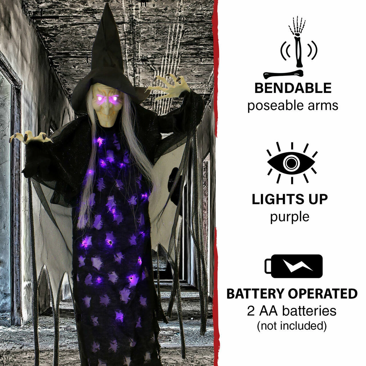 Fraser Hill Farm Haunted Hill Farm 2.5-ft. Hanging Witch Animatronic, Poseable, Battery-Operated - Image 4