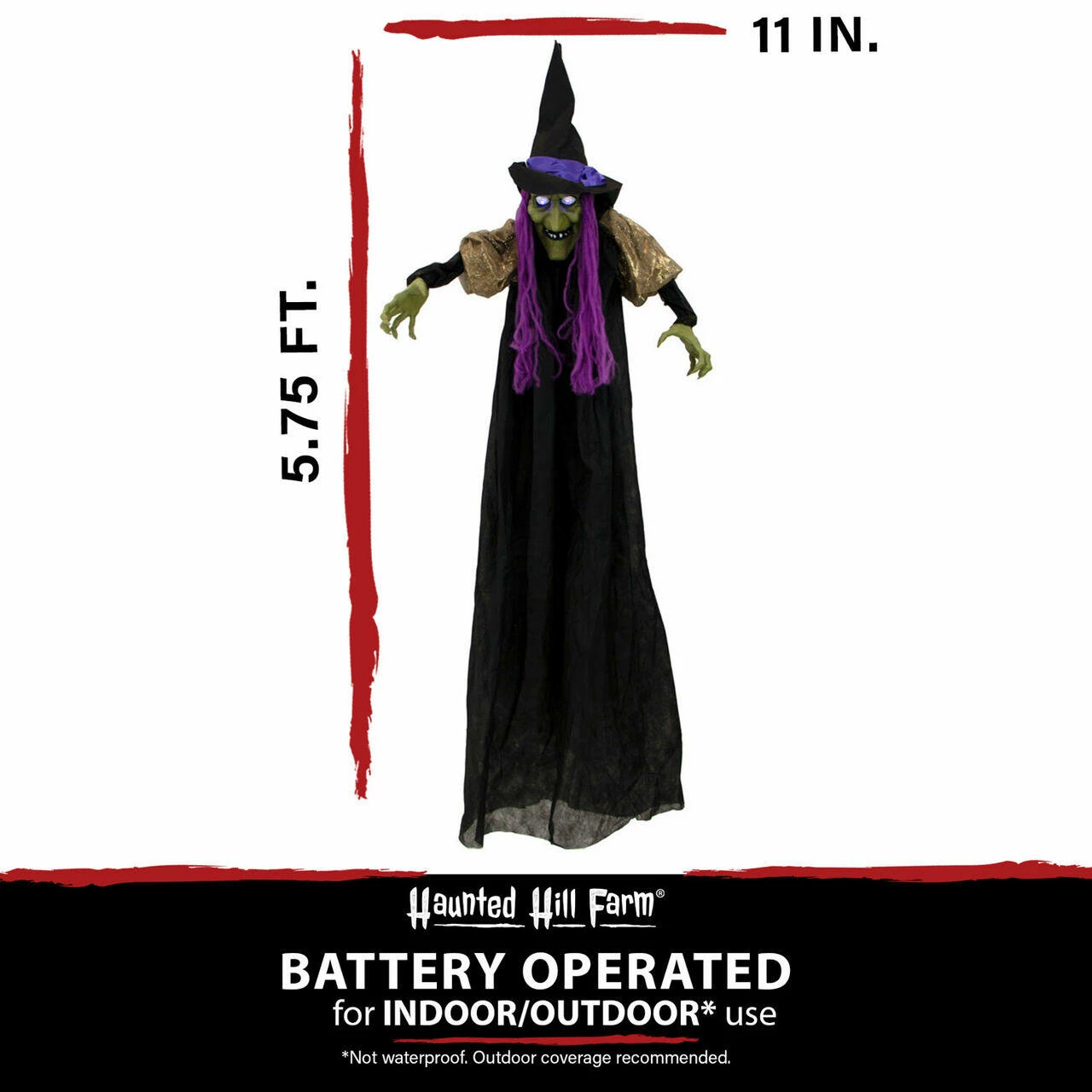 Fraser Hill Farm Haunted Hill Farm 5.75-ft. Hanging Witch Animatronic, Poseable, Battery-Operated - Image 3