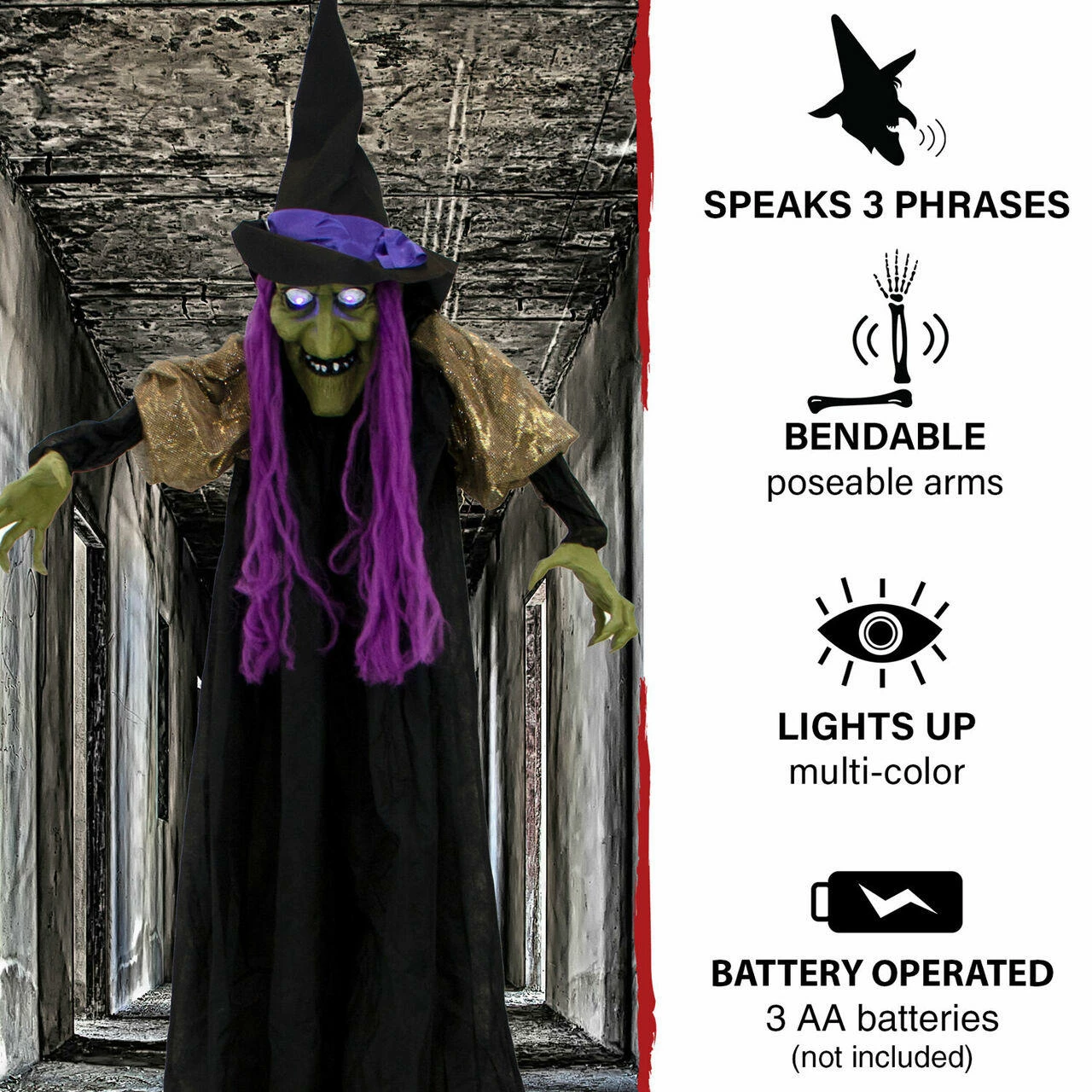 Fraser Hill Farm Haunted Hill Farm 5.75-ft. Hanging Witch Animatronic, Poseable, Battery-Operated - Image 4
