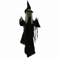 Fraser Hill Farm Haunted Hill Farm 40-In. Hanging Witch Prop With Red LED Eyes, Indoor Or Covered Outdoor Halloween Decoration, Battery-Operated, Whining Wench, HHWITCH-29HLSA