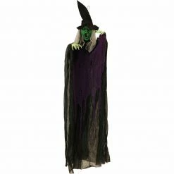 Fraser Hill Farm Haunted Hill Farm 5.8-Ft. Hanging Witch, LED Red Eyes, Poseable, Battery, MARY