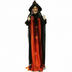Fraser Hill Farm Haunted Hill Farm 5.42-ft. Witch Animatronic, LED Red Eyes, Battery-Operated