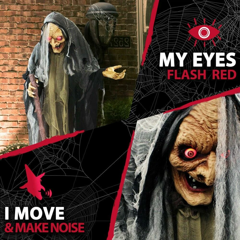 Fraser Hill Farm Life Size Poseable Animatronic Witch With Eyes That Light Up Red (Esther) - Image 6