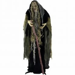 Fraser Hill Farm Life-Size Poseable Animatronic Witch With Light-up White Eyes (Voodoo)