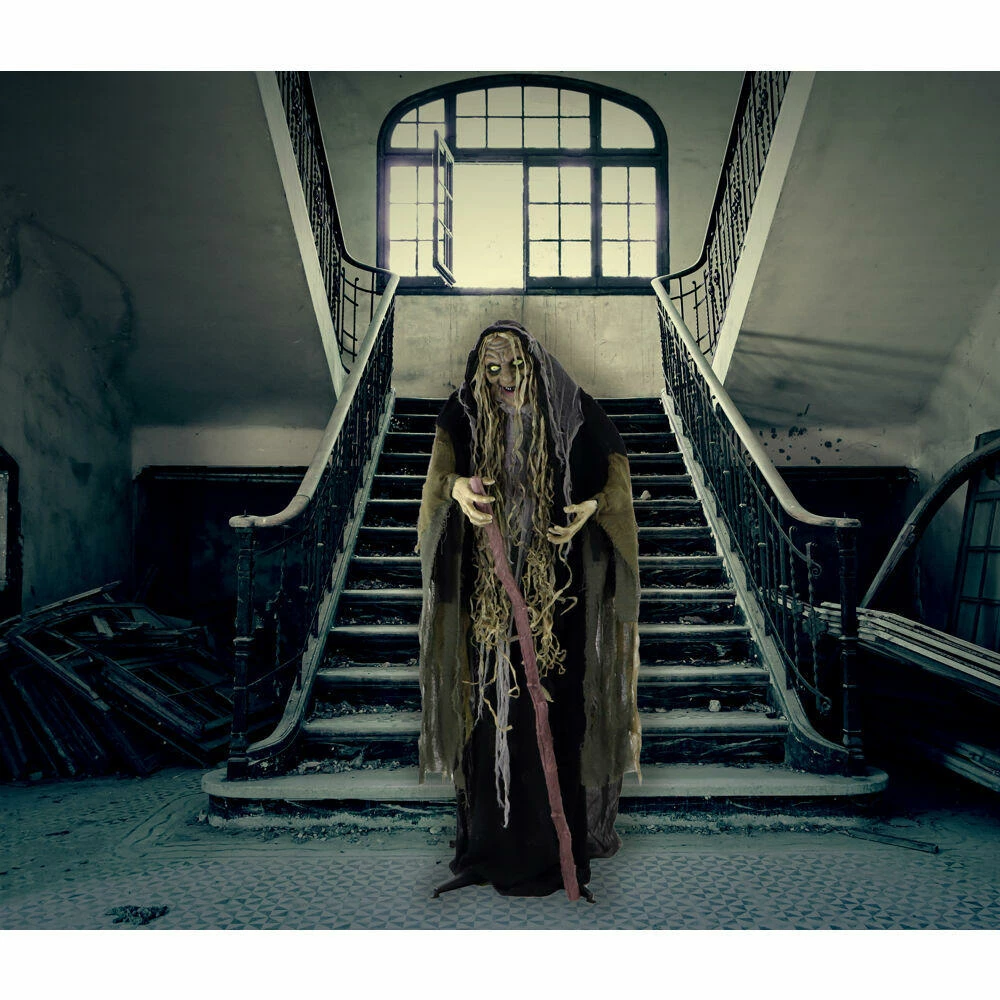 Fraser Hill Farm Life-Size Poseable Animatronic Witch With Light-up White Eyes (Voodoo) - Image 3