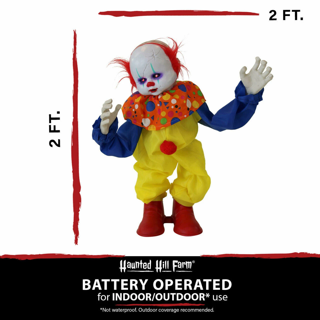 Fraser Hill Farm Haunted Hill Farm 2-ft. Animatronic Clown, Red LED Eyes, Battery, Bobo - Image 2