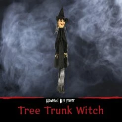 Fraser Hill Farm 4-Ft. Hanging Witch, Black And White Stockings, Indoor Or Covered Outdoor Halloween Decoration