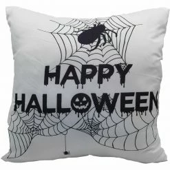 Fraser Hill Farm Haunted Hill Farm 15.5-In. Happy Halloween Spider Web Accent Pillow, White