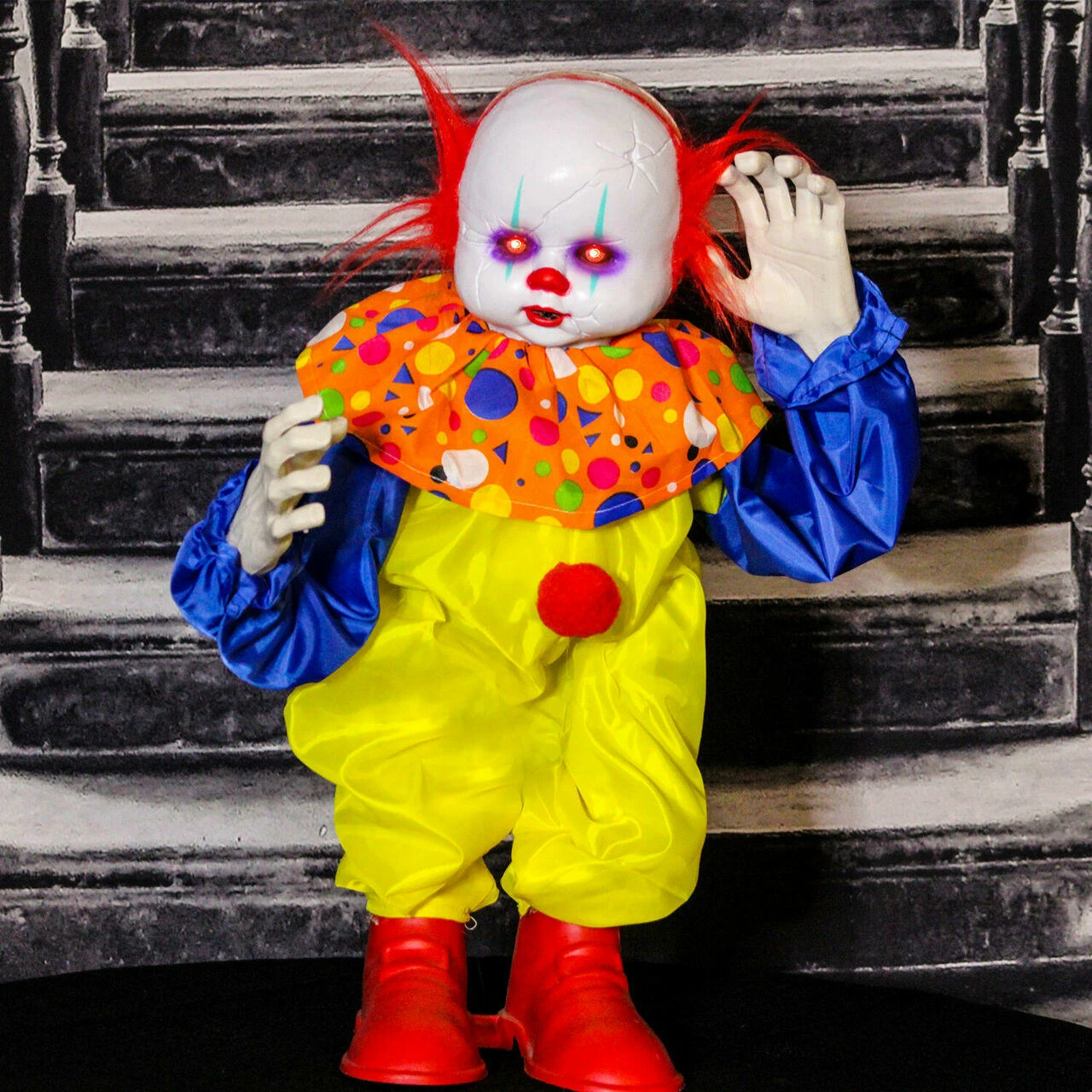 Fraser Hill Farm Haunted Hill Farm 2-ft. Animatronic Clown, Red LED Eyes, Battery, Bobo - Image 9