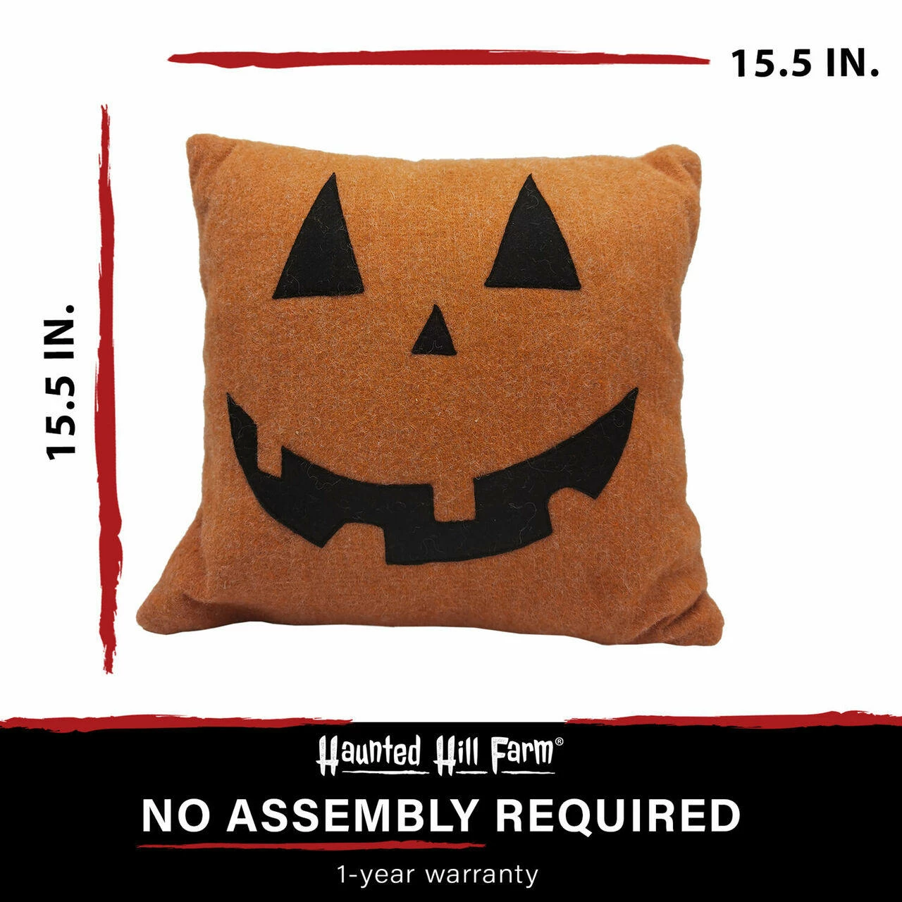 Fraser Hill Farm Haunted Hill Farm 15.5-In. Happy Jack O'Lantern Accent Pillow, Orange - Image 2