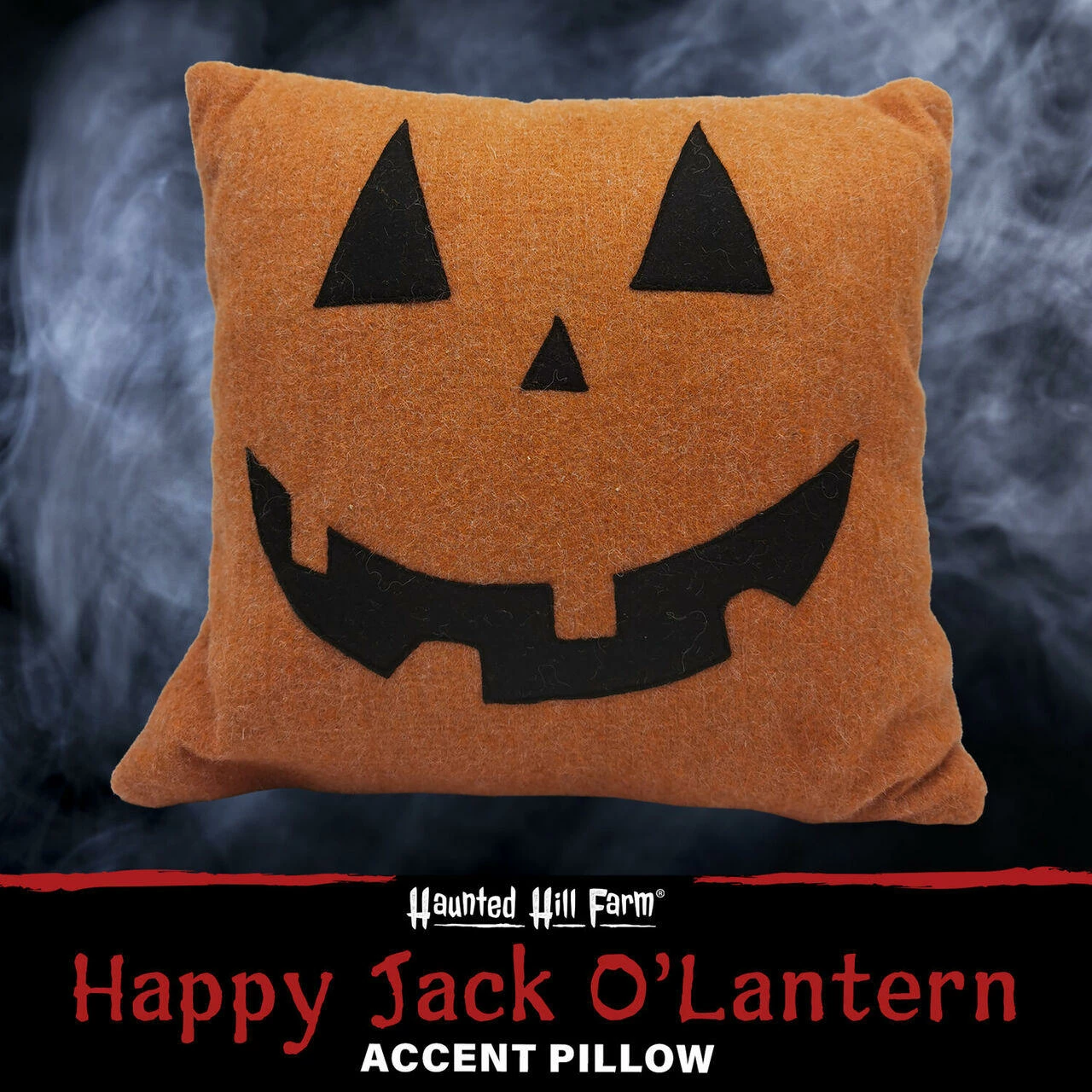 Fraser Hill Farm Haunted Hill Farm 15.5-In. Happy Jack O'Lantern Accent Pillow, Orange - Image 3