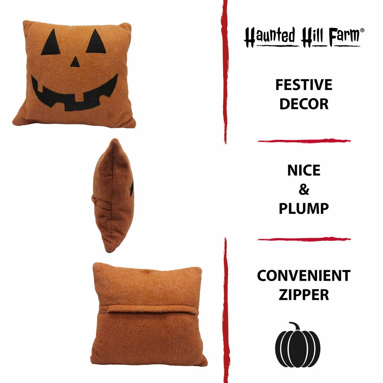 Fraser Hill Farm Haunted Hill Farm 15.5-In. Happy Jack O'Lantern Accent Pillow, Orange - Image 4
