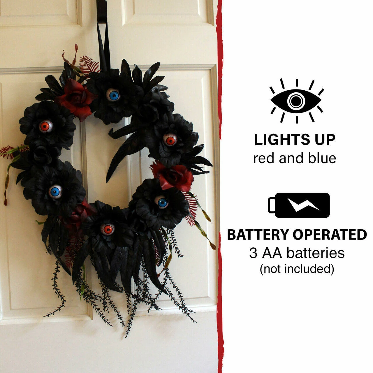 Fraser Hill Farm Haunted Hill Farm 1.9-ft. Halloween Wreath With Light-Up Eyeballs, Battery - Image 2