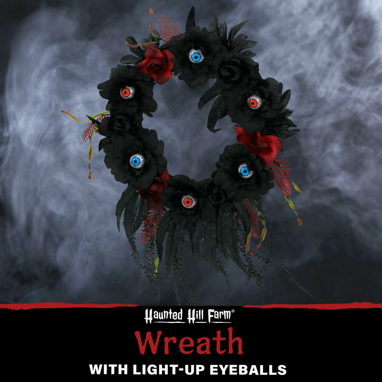 Fraser Hill Farm Haunted Hill Farm 1.9-ft. Halloween Wreath With Light-Up Eyeballs, Battery - Image 3