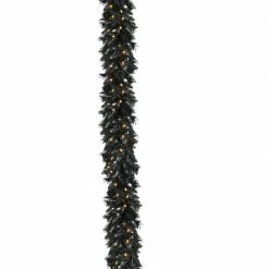 Fraser Hill Farm 6-Ft. Spooky Black Tinsel Garland With Warm White LED Lights, Plug-In