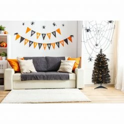 Fraser Hill Farm Haunted Hill Farm 3-Ft. Spooky Black Tinsel Tree, Warm White LED Lights