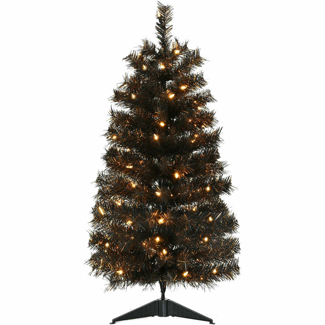 Fraser Hill Farm Haunted Hill Farm 3-Ft. Spooky Black Tinsel Tree, Warm White LED Lights - Image 5
