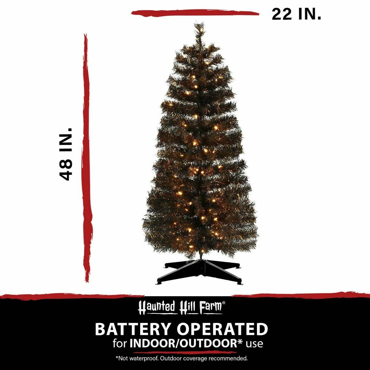 Fraser Hill Farm Haunted Hill Farm 4-Ft. Spooky Black Tinsel Tree, Warm White LED Lights - Image 4