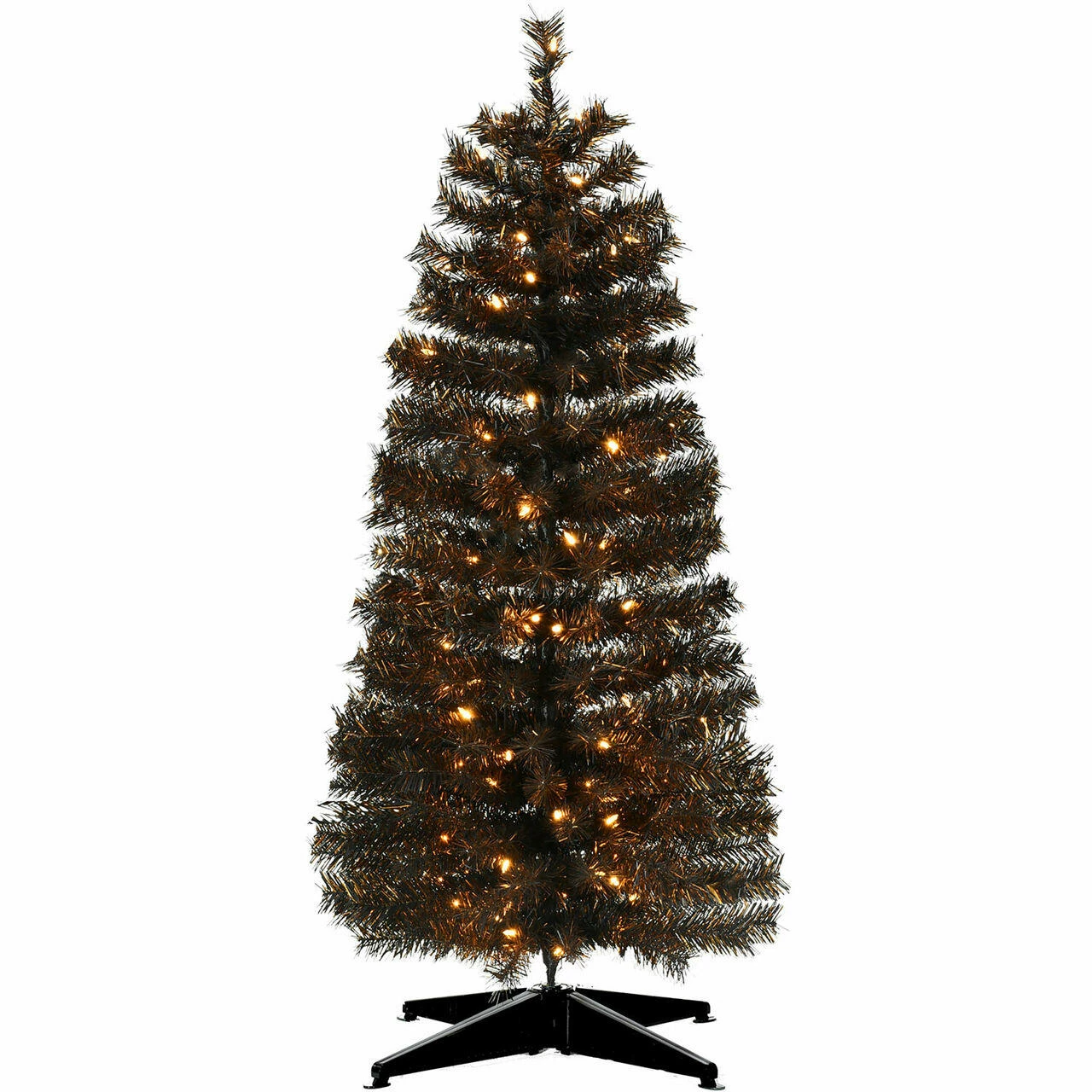 Fraser Hill Farm Haunted Hill Farm 4-Ft. Spooky Black Tinsel Tree, Warm White LED Lights - Image 5