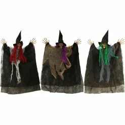 Fraser Hill Farm Haunted Hill Farm Set Of Three 1.5-ft. Hanging Witches, Multi-Color Hair, Poseable