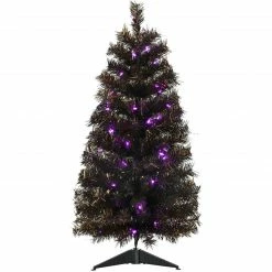 Fraser Hill Farm Haunted Hill Farm 3-Ft. Spooky Black Tinsel Tree, Purple LED Lights, HH036TINTR-5BL3