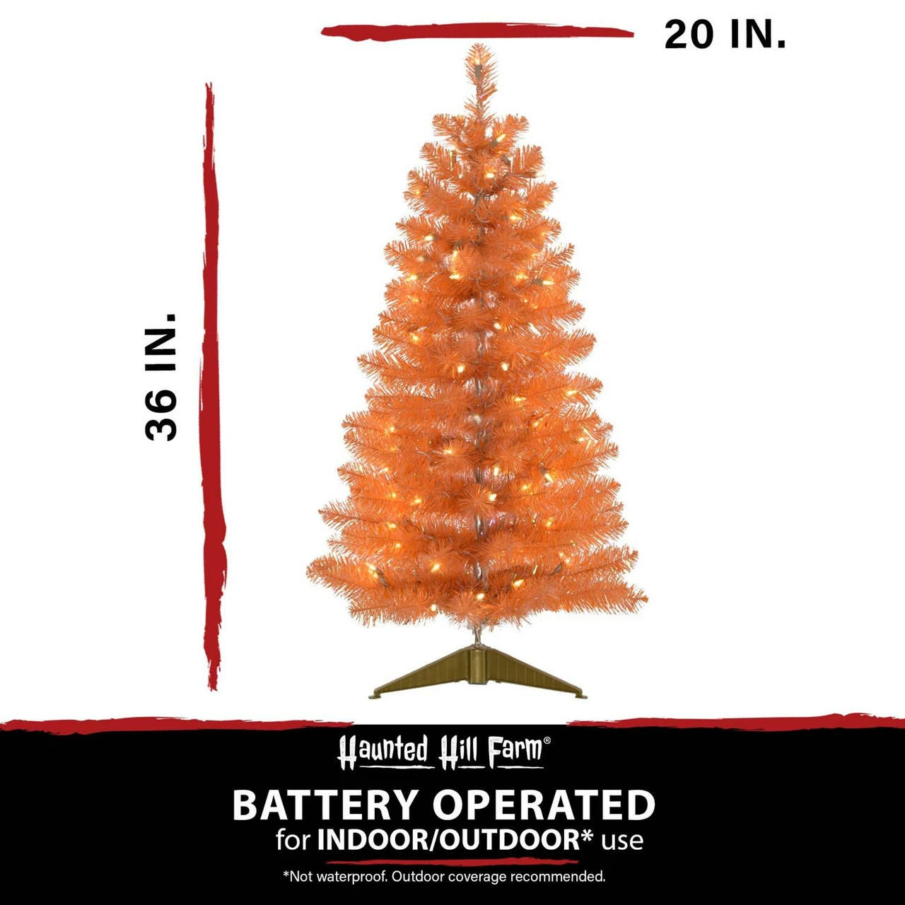 Fraser Hill Farm Haunted Hill Farm 3-Ft. Spooky Orange Tinsel Tree W/ Warm White LED Lights, Gold Base - Image 4