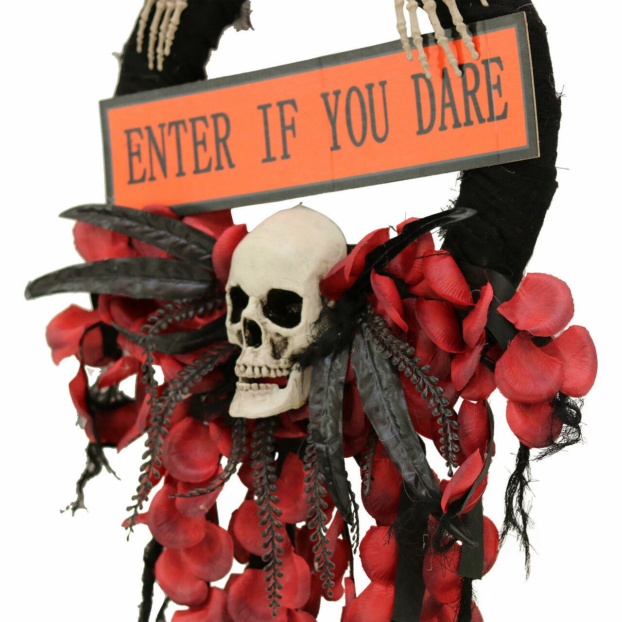 Fraser Hill Farm Haunted Hill Farm 2.25-ft. Halloween Wreath W/ Skull, "Enter If You Dare" Sign, Battery Operated - Image 5