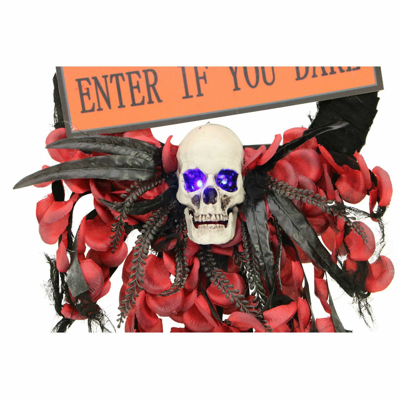 Fraser Hill Farm Haunted Hill Farm 2.25-ft. Halloween Wreath W/ Skull, "Enter If You Dare" Sign, Battery Operated - Image 8