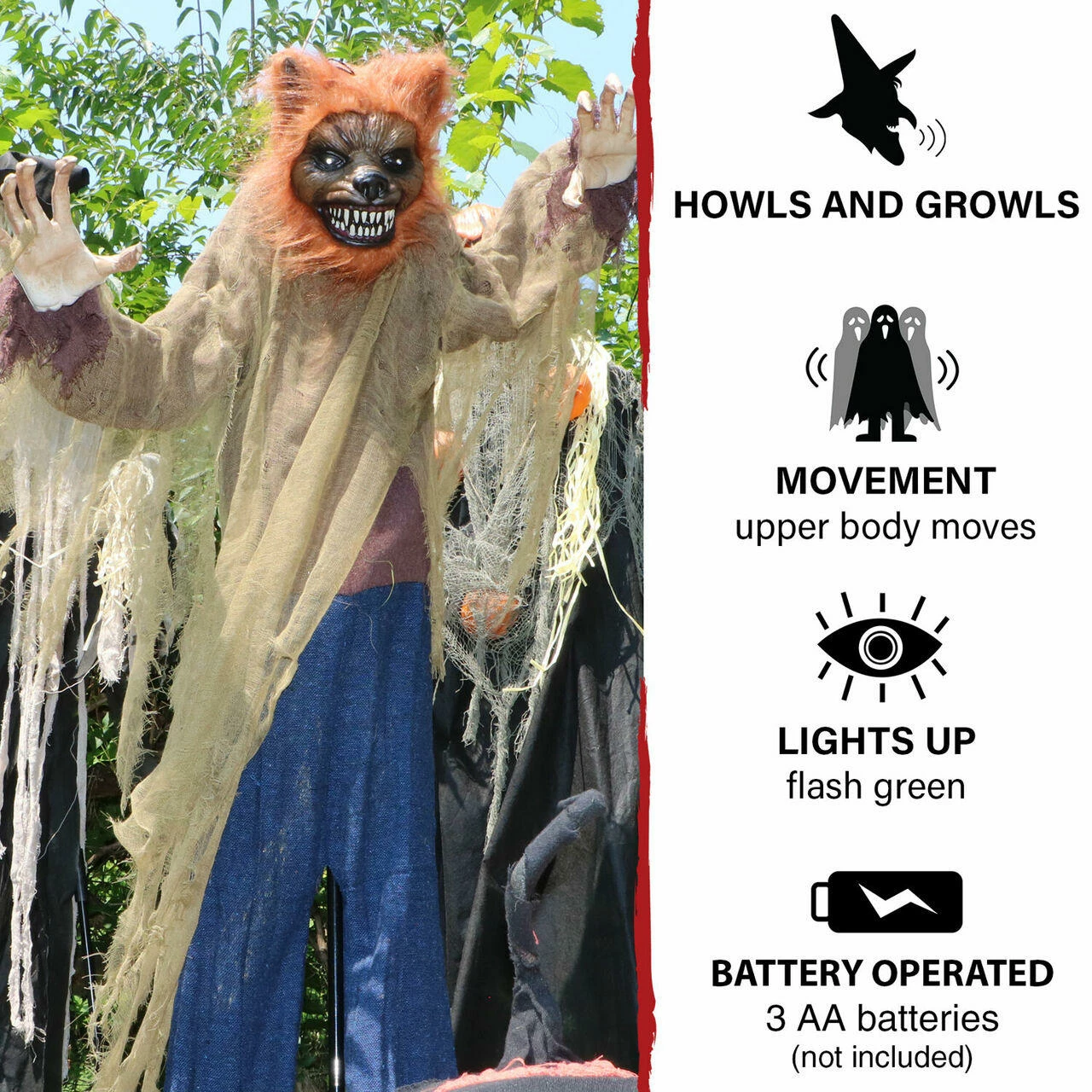Fraser Hill Farm Haunted Hill Farm 5.2-ft. Standing Wolf Animatronic, Poseable, Battery - Image 4