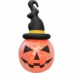 Fraser Hill Farm 10-ft. Halloween Inflatable Pumpkin With Black Hat And Fire Lights