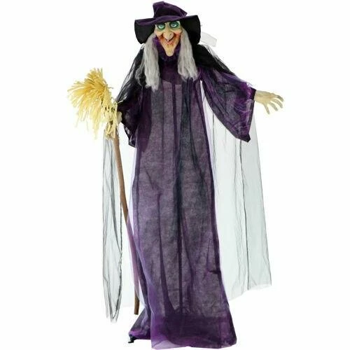 Fraser Hill Farm Life-Size Animatronic Talking Witch W/ Broomstick & Rotating Body