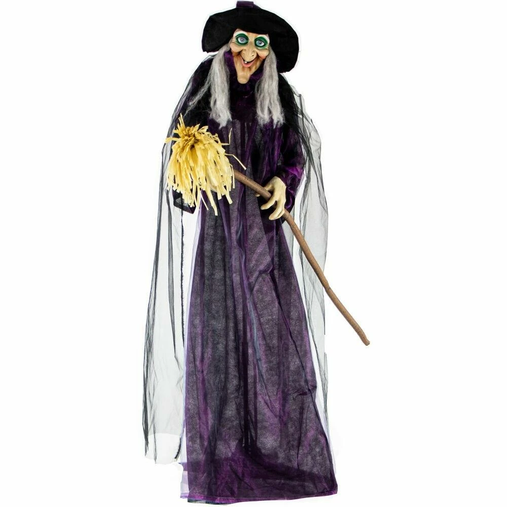 Fraser Hill Farm Life-Size Animatronic Talking Witch W/ Broomstick & Rotating Body - Image 11