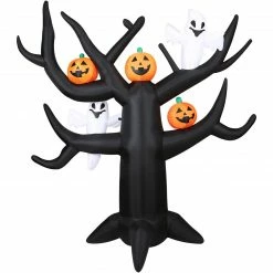 Fraser Hill Farm Haunted Hill Farm 8-Ft. Pre-Lit Inflatable Spooky Tree With Ghosts And Pumpkins