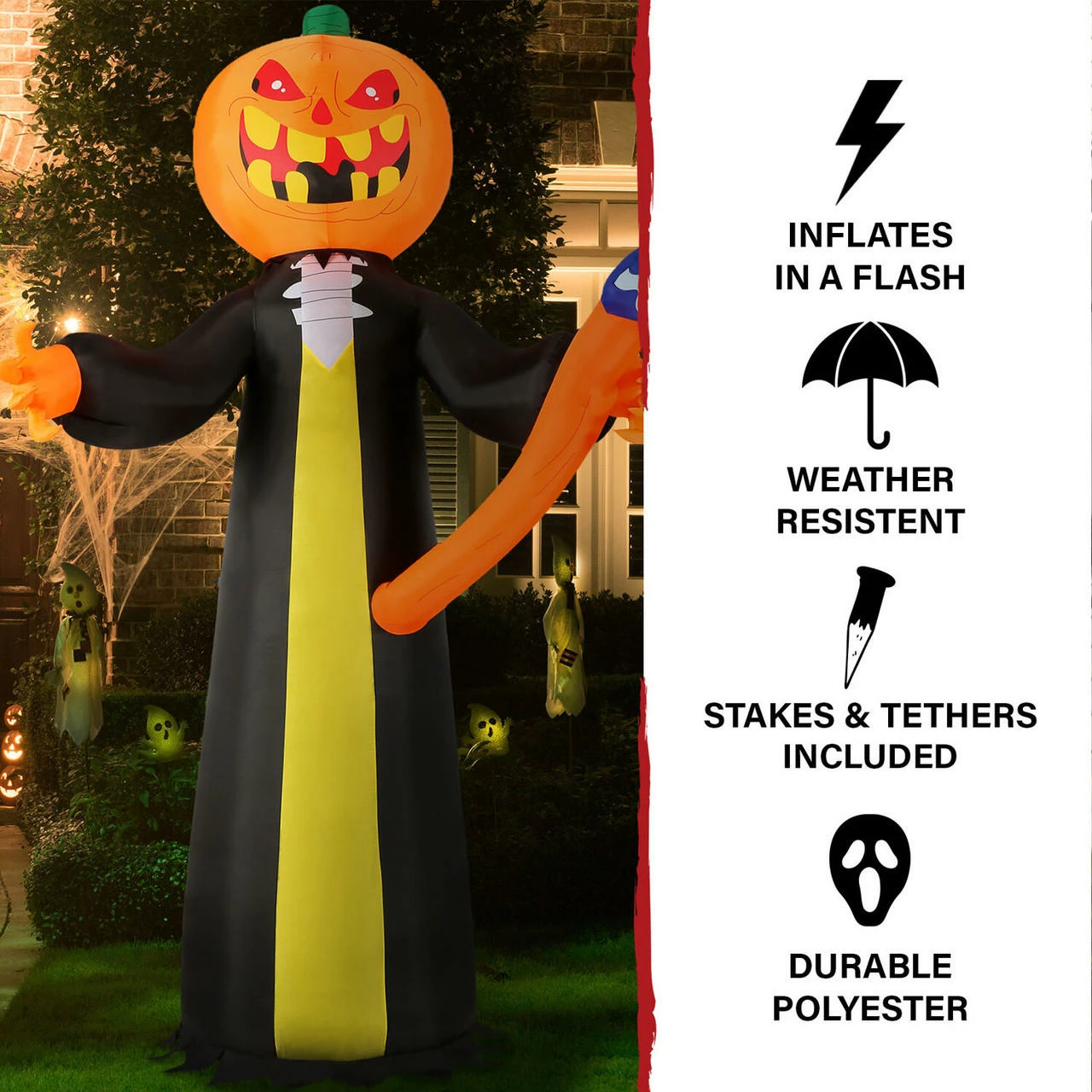 Fraser Hill Farm Haunted Hill Farm 10-Ft. Pre-Lit Inflatable Jack-O-Lantern Reaper - Image 2