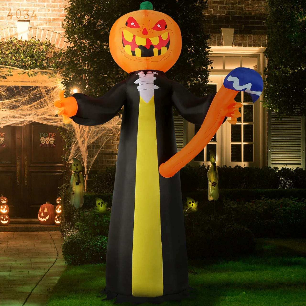 Fraser Hill Farm Haunted Hill Farm 10-Ft. Pre-Lit Inflatable Jack-O-Lantern Reaper - Image 7