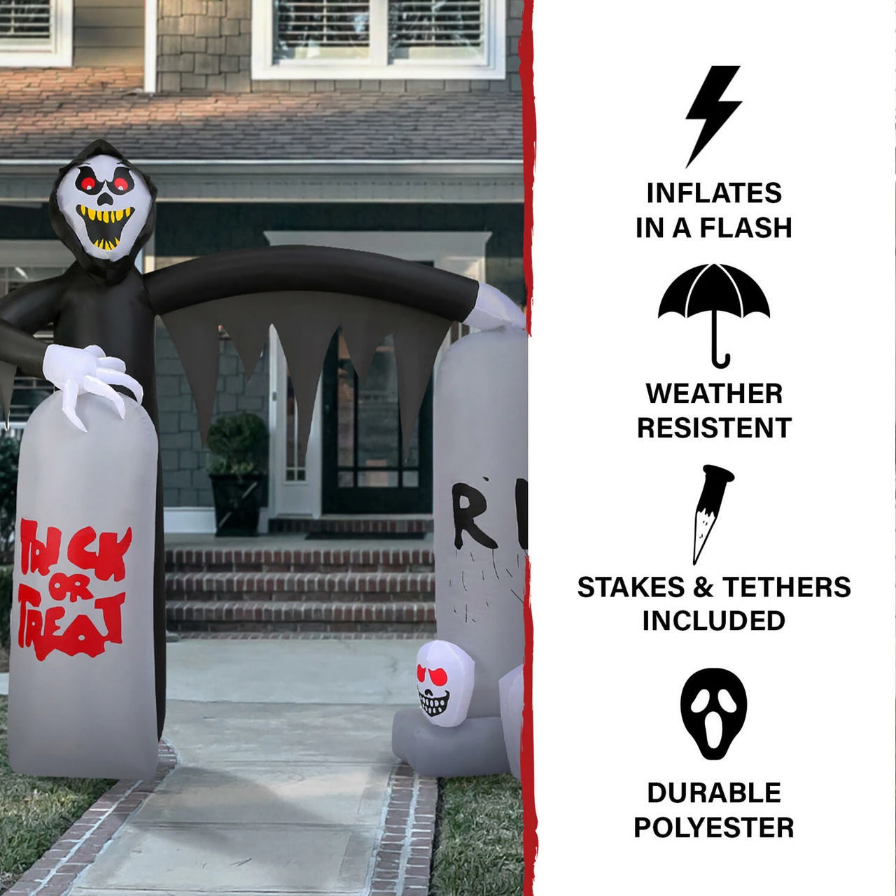 Fraser Hill Farm Haunted Hill Farm 8-Ft. Pre-Lit Inflatable Grim Reaper Tombstone Arch - Image 2