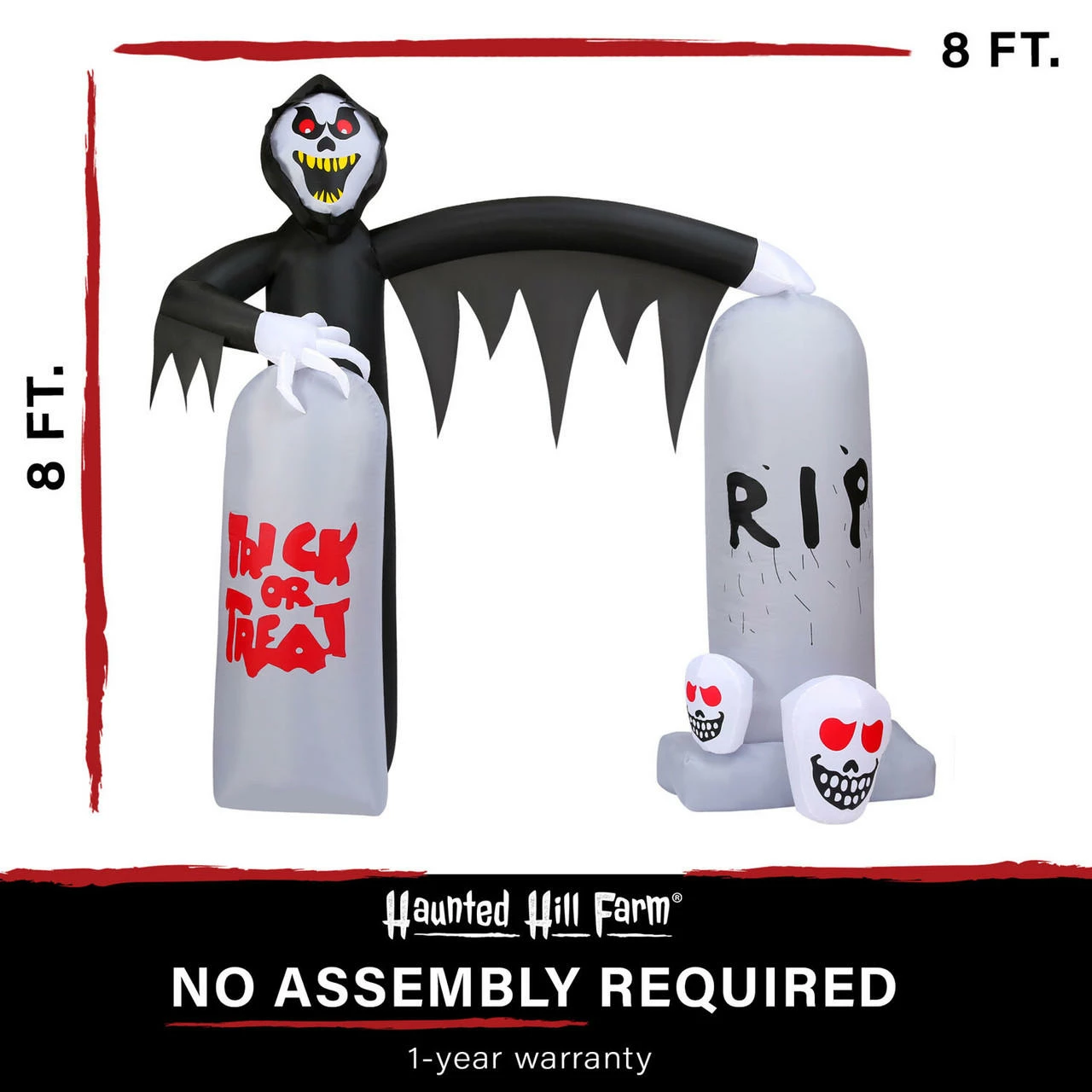 Fraser Hill Farm Haunted Hill Farm 8-Ft. Pre-Lit Inflatable Grim Reaper Tombstone Arch - Image 3