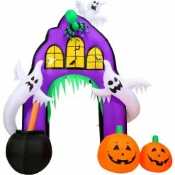 Fraser Hill Farm Haunted Hill Farm 9-Ft. Pre-Lit Inflatable Ghost Pumpkin Arch