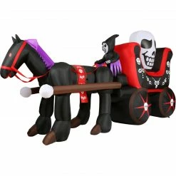 Fraser Hill Farm Haunted Hill Farm 6-Ft.Tall Pre-Lit Inflatable Skull Carriage,