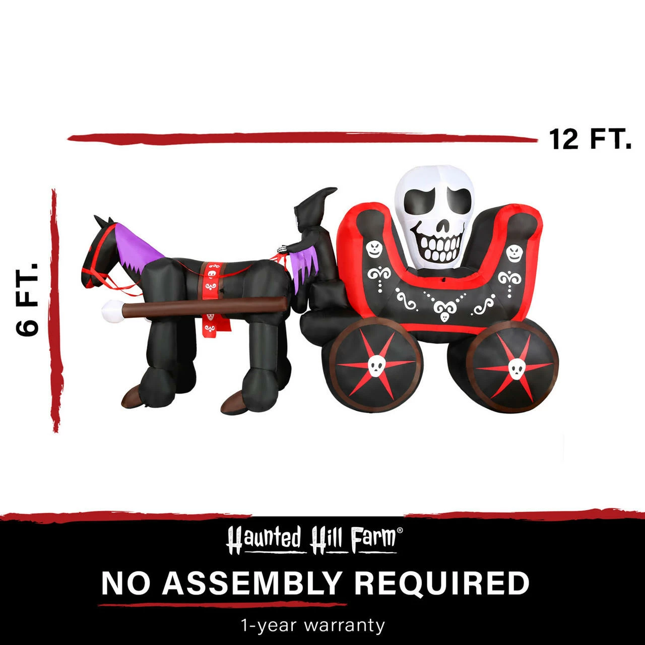 Fraser Hill Farm Haunted Hill Farm 6-Ft.Tall Pre-Lit Inflatable Skull Carriage, - Image 3