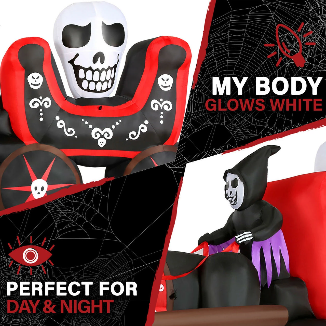 Fraser Hill Farm Haunted Hill Farm 6-Ft.Tall Pre-Lit Inflatable Skull Carriage, - Image 4