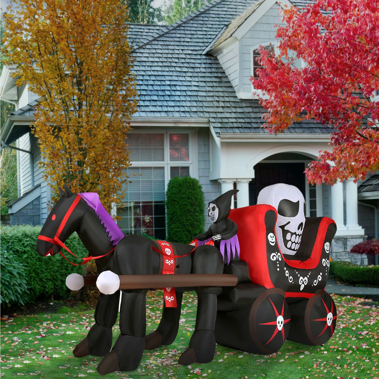 Fraser Hill Farm Haunted Hill Farm 6-Ft.Tall Pre-Lit Inflatable Skull Carriage, - Image 7