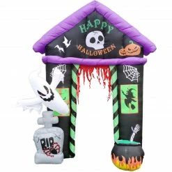 Fraser Hill Farm Haunted Hill Farm 9-Ft. Inflatable Pre-Lit Arch With Ghost, Witch, And Tombstone